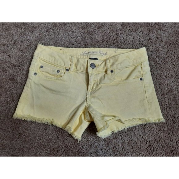 AMERICAN EAGLE 4 Yellow Cut Off Jean Shorts - Picture 12 of 12